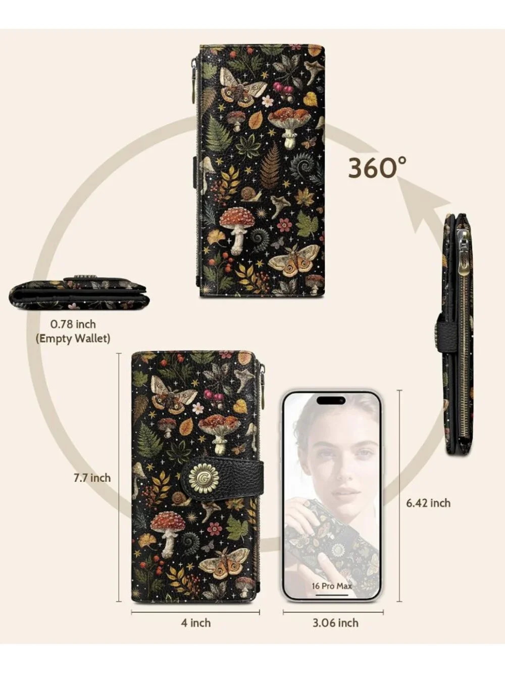 Mushroom Print Women's Wallet | RFID Blocking Bifold Credit Card Holder